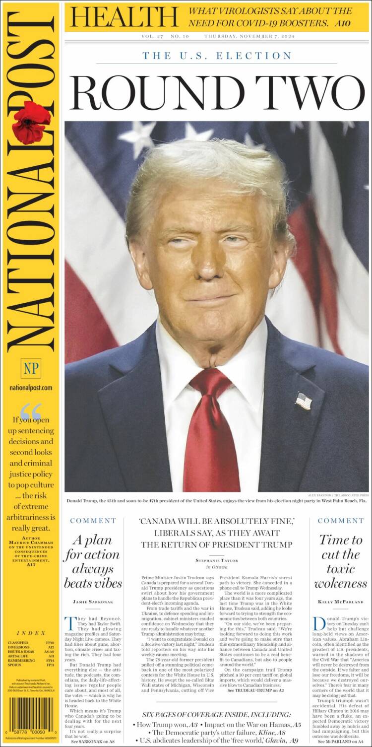 Portada de The National Post (Canadá)