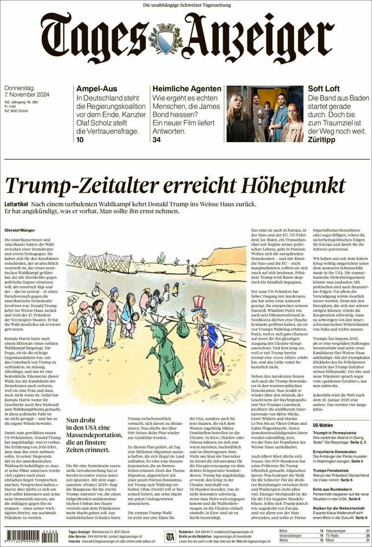 Portada de Tages-Anzeiger (Suiza)