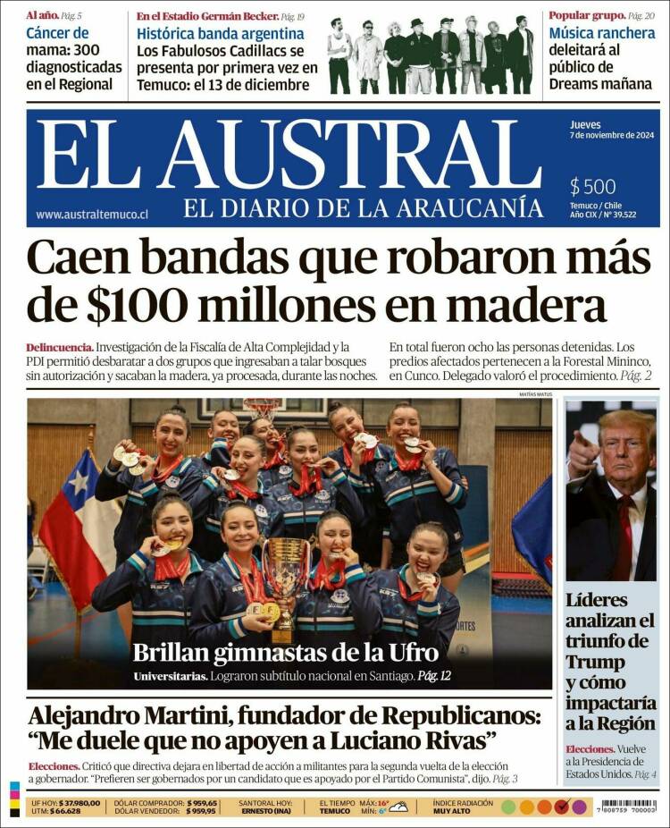 Portada de El Austral de Temuco (Chile)