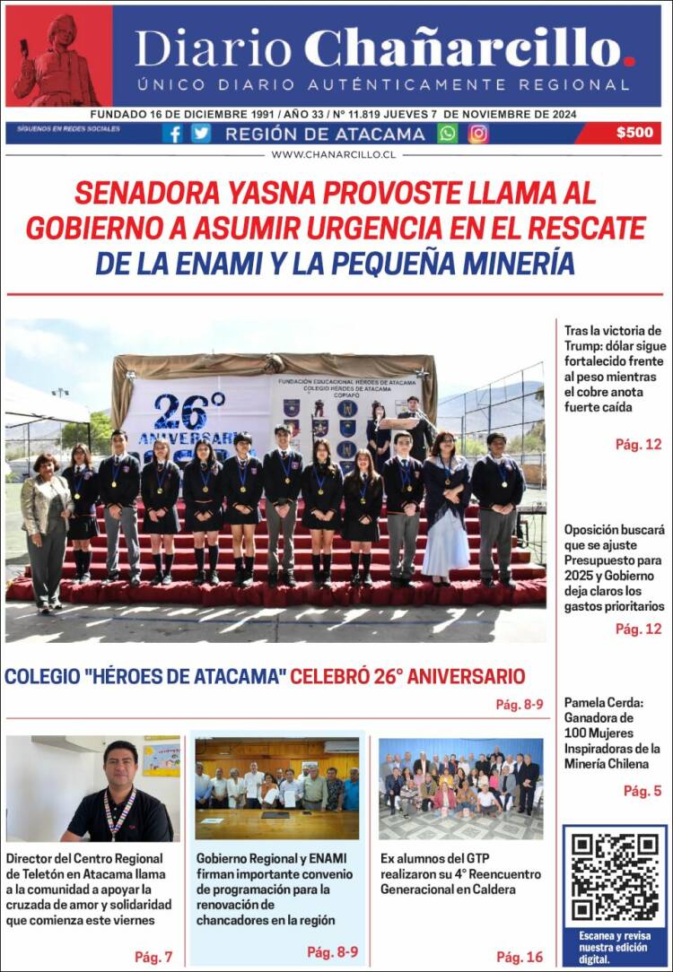 Portada de Diario Chañarcillo (Chile)