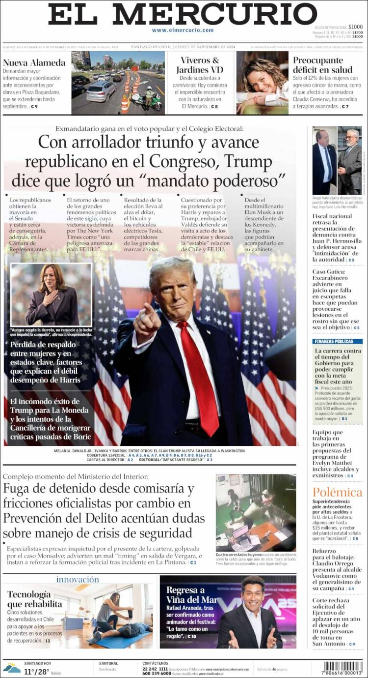 Portada de El Mercurio (Chile)