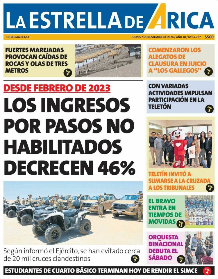 Portada de La Estrella de Arica (Chile)