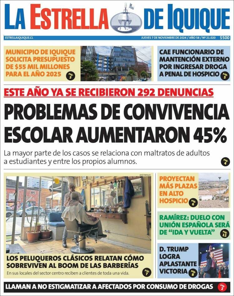 Portada de La Estrella de Iquique (Chile)
