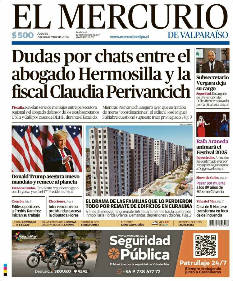 Portada de Mercurio de Valparaiso (Chile)