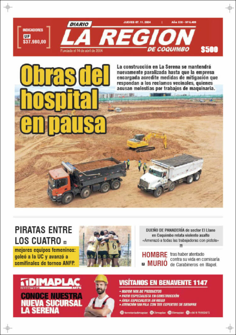 Portada de Diario La Región de Coquimbo (Chile)