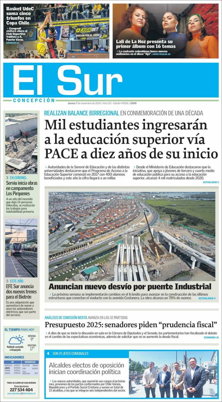 Portada de El Sur (Chile)