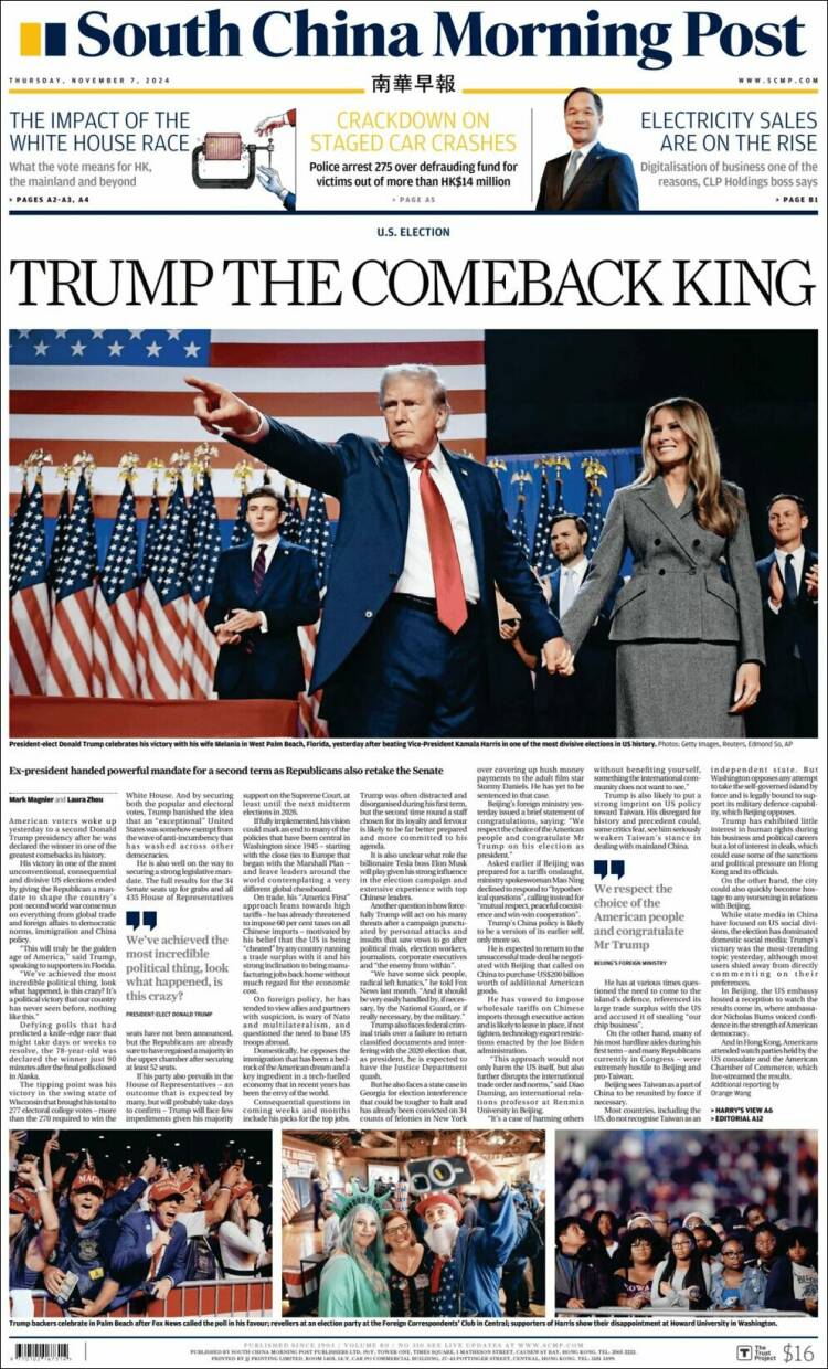 Portada de South China Morning Post (China)