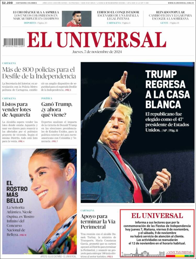 Portada de El Universal (Colombia)