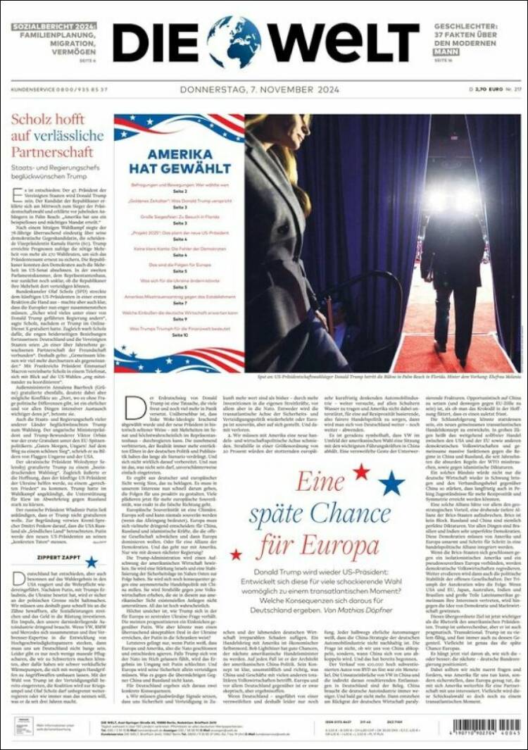 Portada de Die Welt (Alemania)
