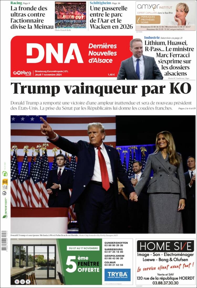 Portada de Les Dernières Nouvelles d'Alsace (Francia)