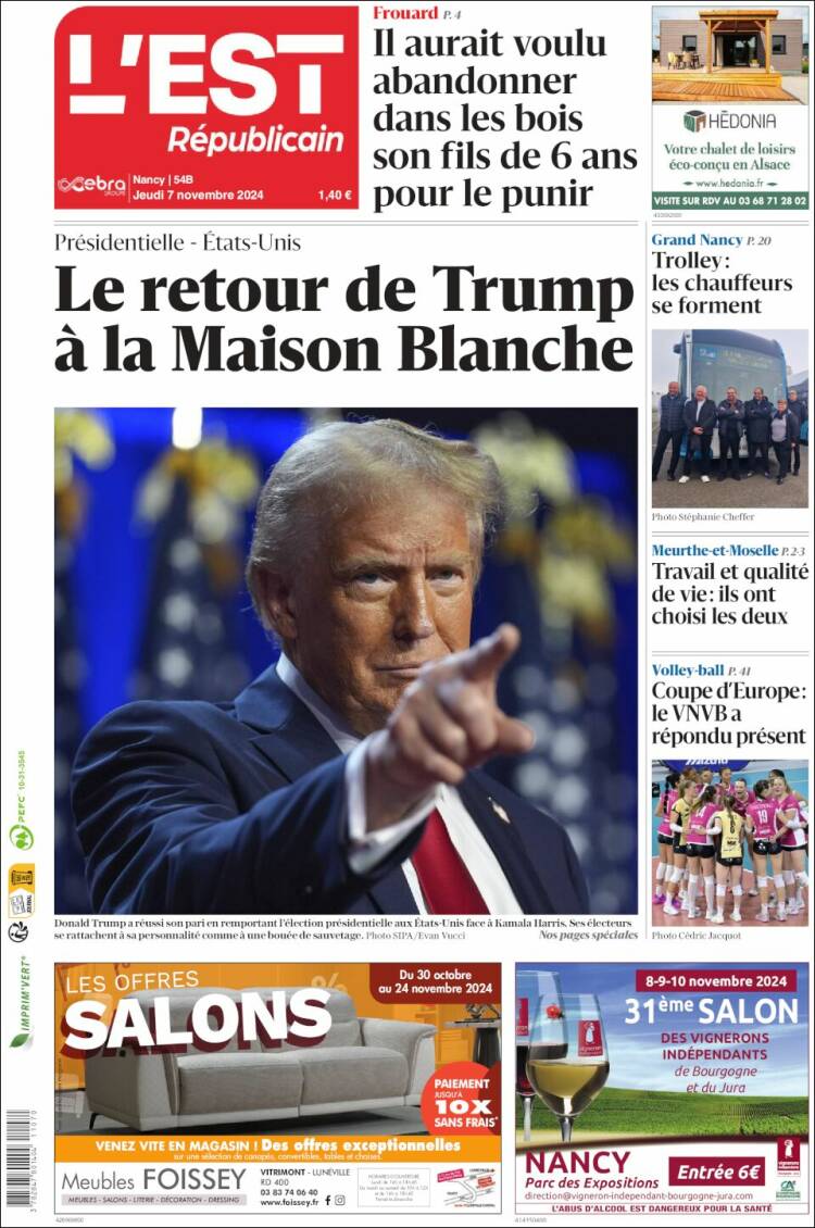 Portada de L'Est Republicain (Francia)