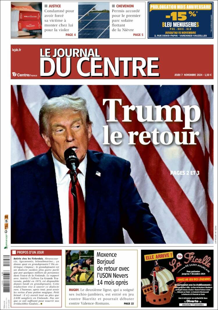 Portada de Le Journal du Centre (Francia)