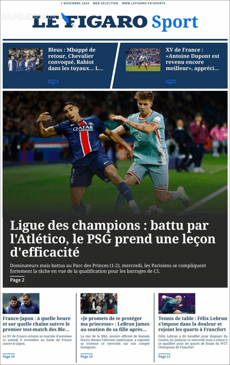 Portada de Le Figaro Sport (Francia)