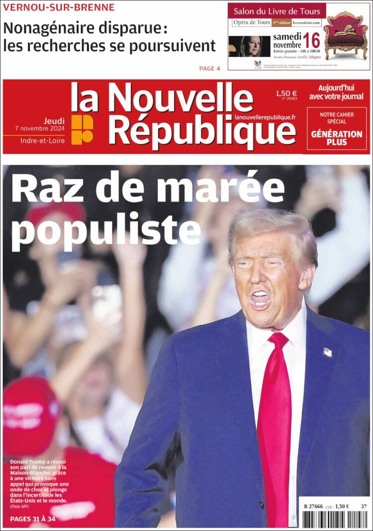 Portada de La Nouvelle Republique (Francia)