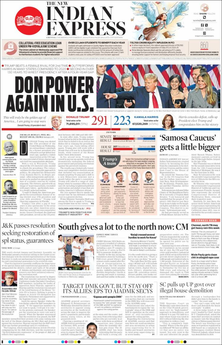 Portada de New Indian Express (India)