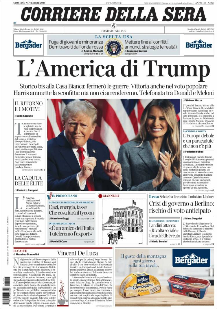 Portada de Corriere della Sera (Italia)