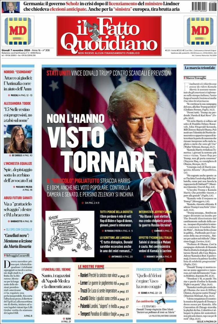 Portada de Il Fatto Quotidiano (Italia)