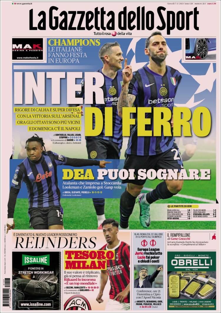 Portada de La Gazzetta dello Sport (Italia)