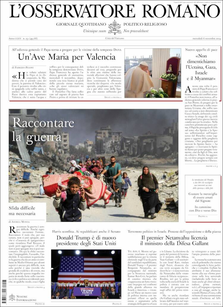 Portada de L'Osservatore Romano (Italia)