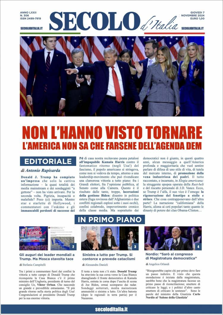 Portada de Secolo d'Italia (Italia)