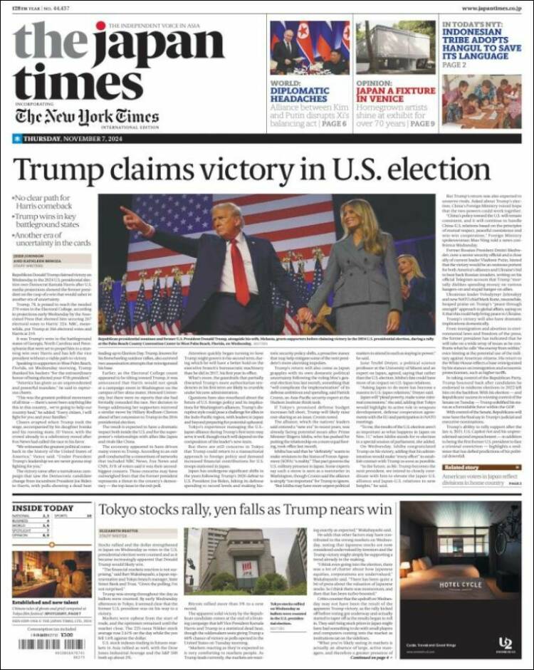 Portada de The Japan Times (Jap&oacute;n)