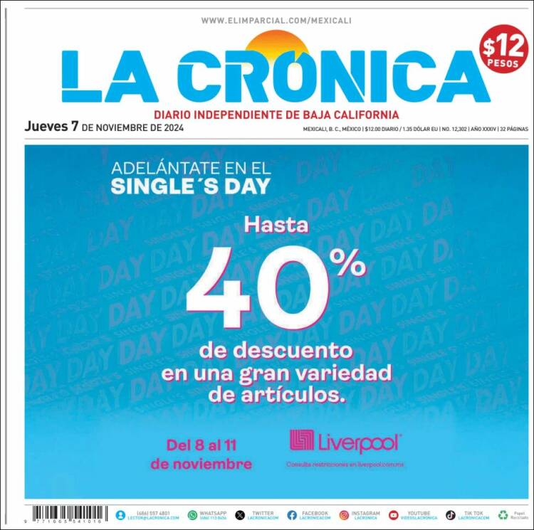 Portada de La Crónica de Baja California (M&eacute;xico)