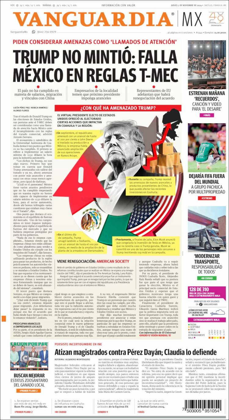 Portada de Vanguardia (M&eacute;xico)