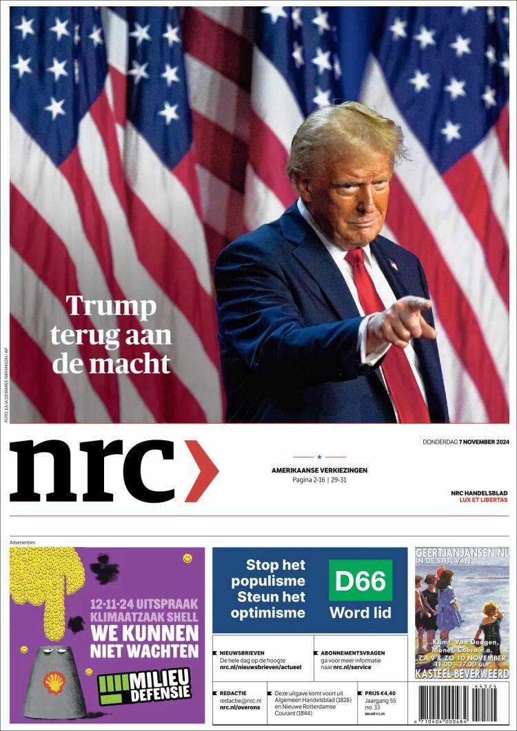 Portada de NRC Handelsblad (Pa&iacute;ses Bajos)