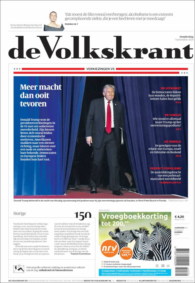 Portada de De Volkskrant (Pa&iacute;ses Bajos)