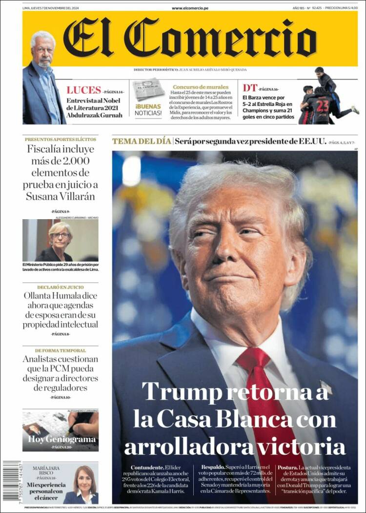 Portada de El Comercio (Per&uacute;)