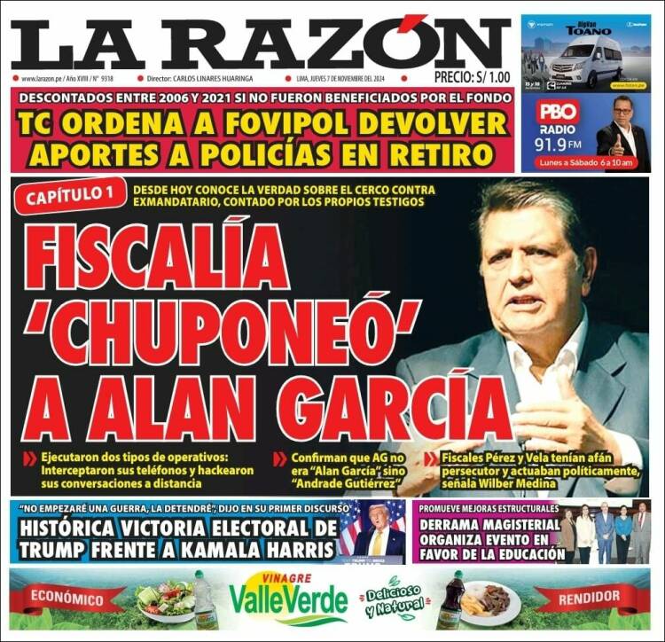 Portada de La Razón (Per&uacute;)