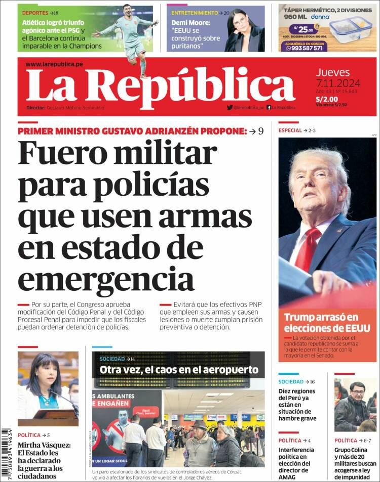 Portada de La Republica (Per&uacute;)