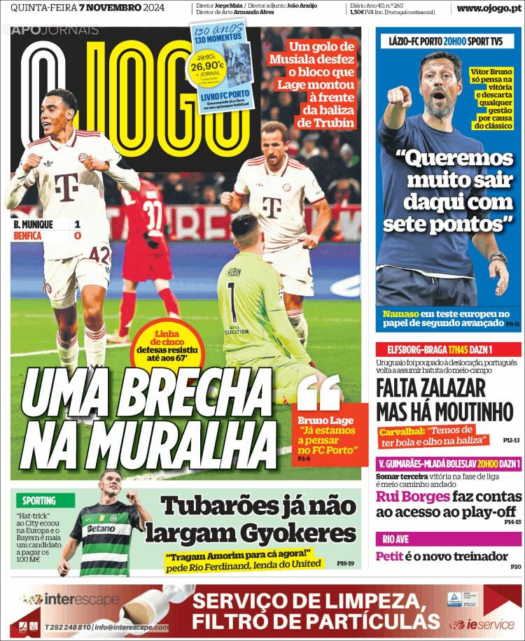 Portada de O Jogo (Portugal)
