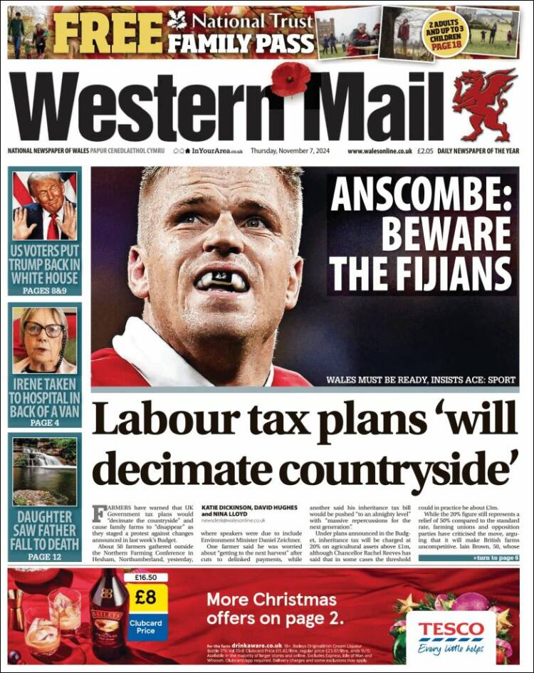 Portada de Western Mail (Reino Unido)