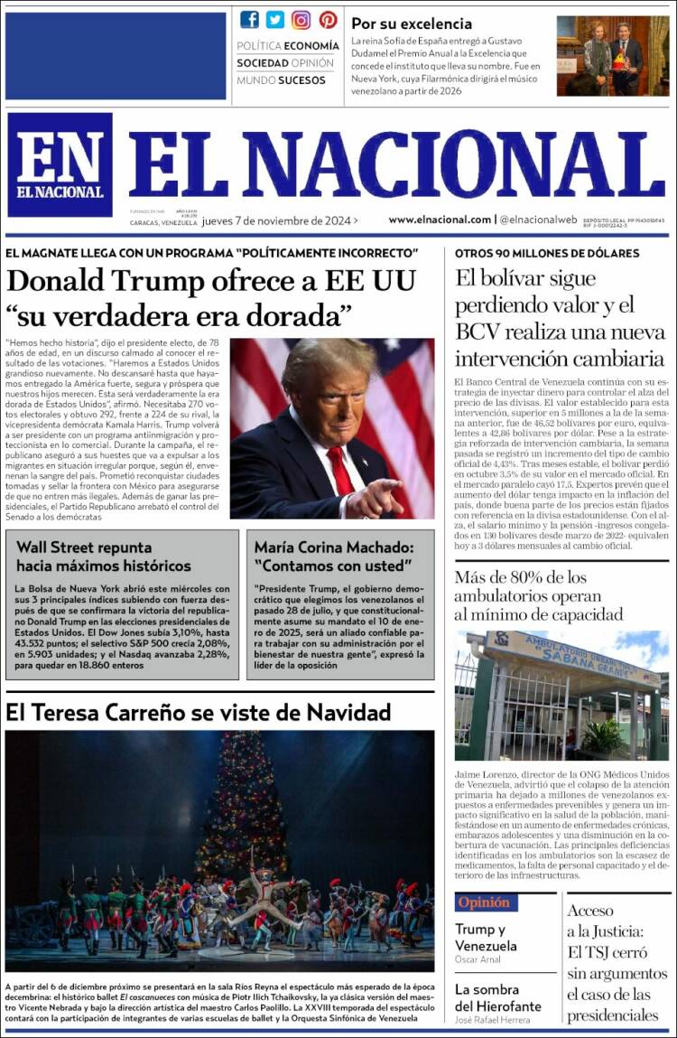 Portada de El Nacional (Venezuela)