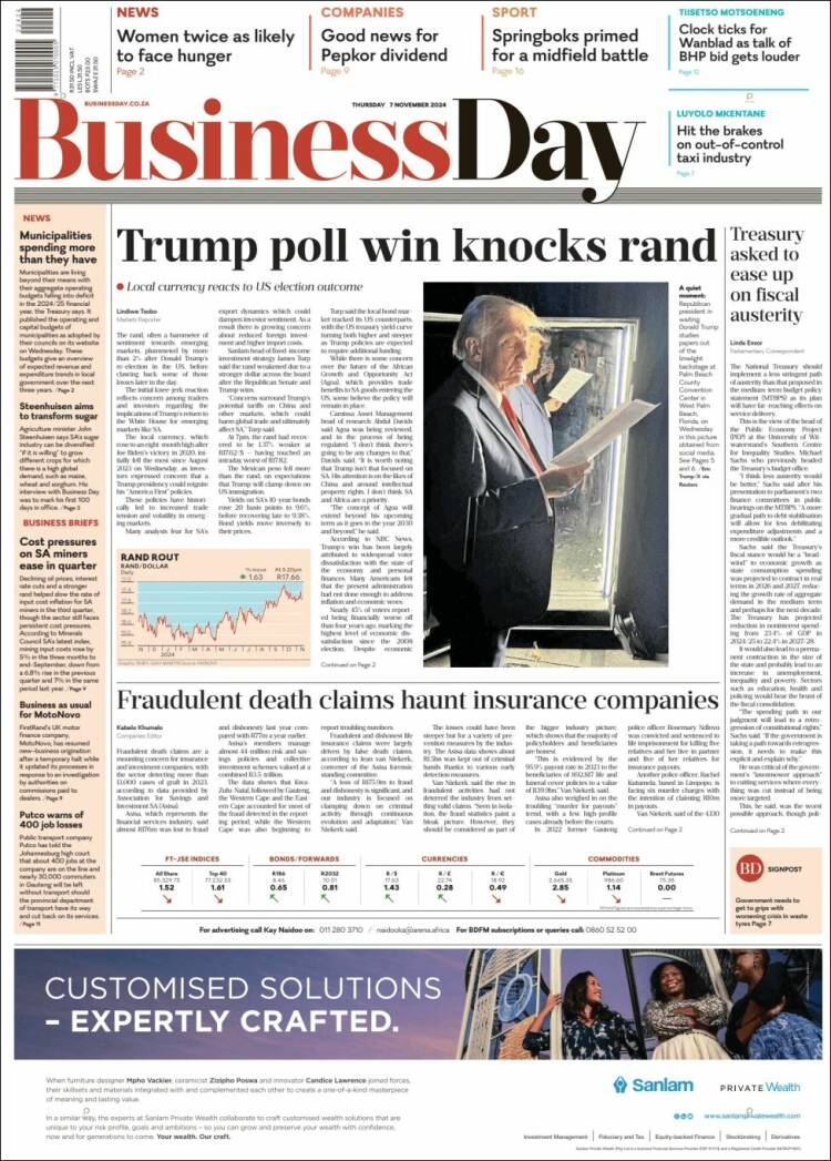 Portada de Business Day (Sud&aacute;frica)