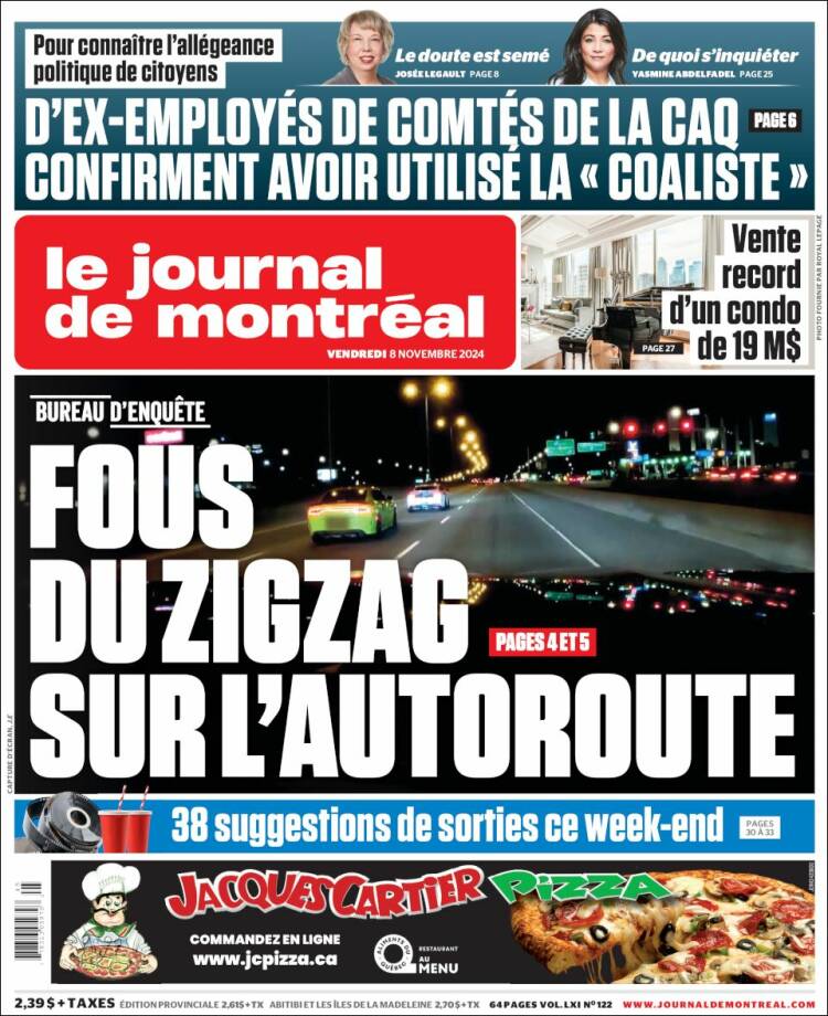 Portada de Le Journal de Montréal (Canadá)