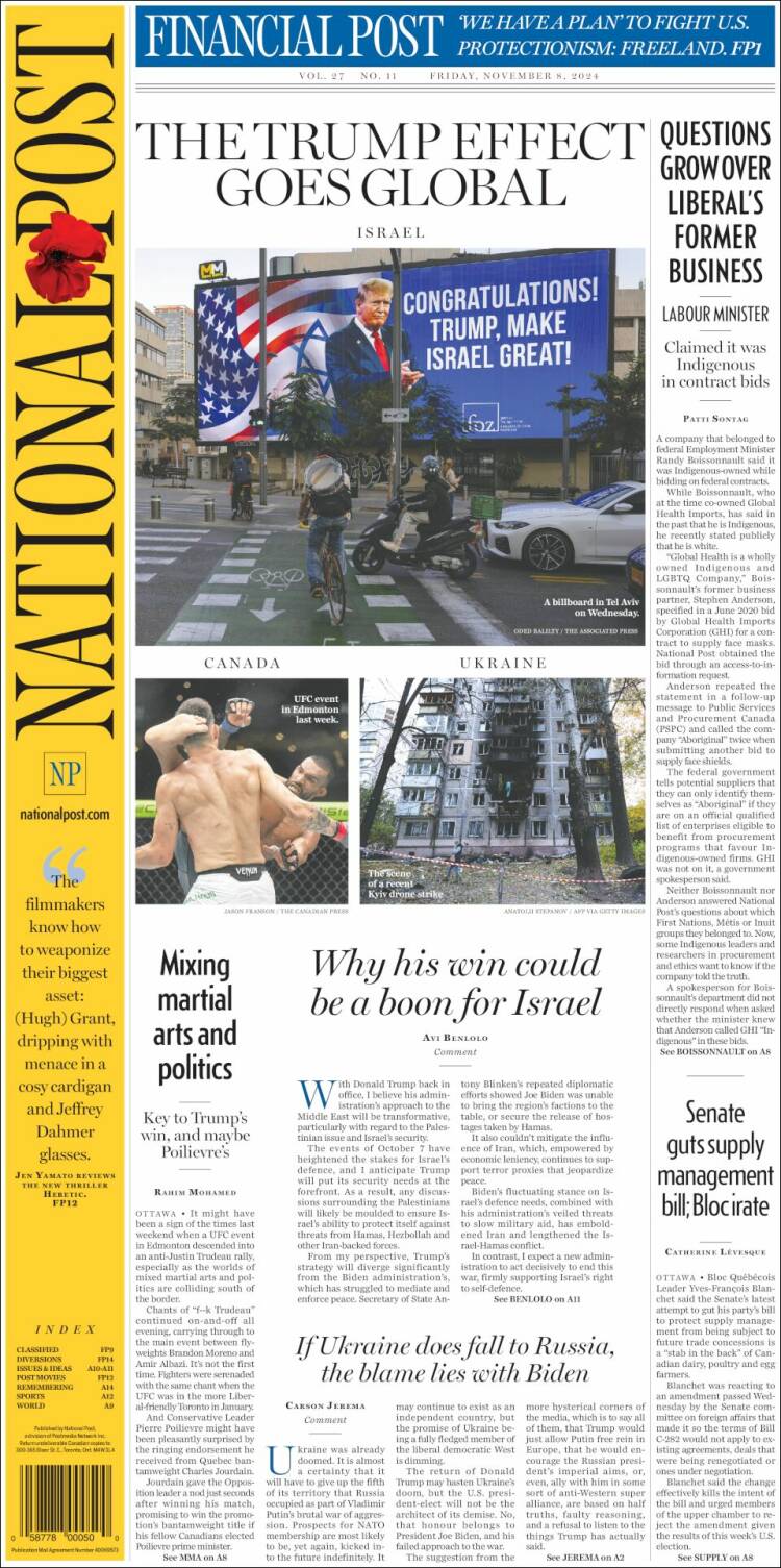 Portada de The National Post (Canadá)