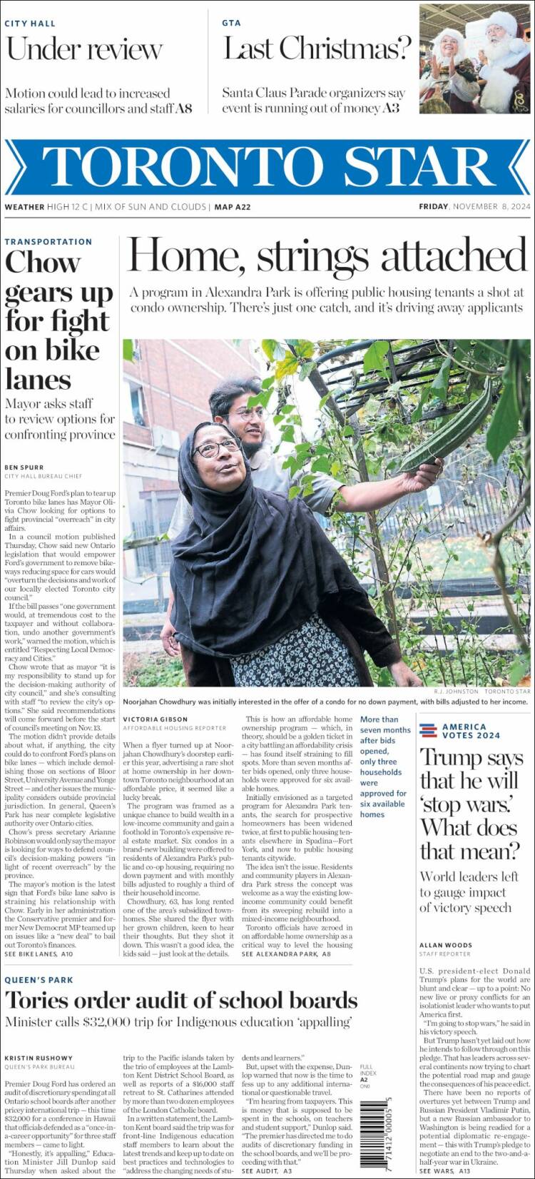 Portada de The Toronto Star (Canadá)