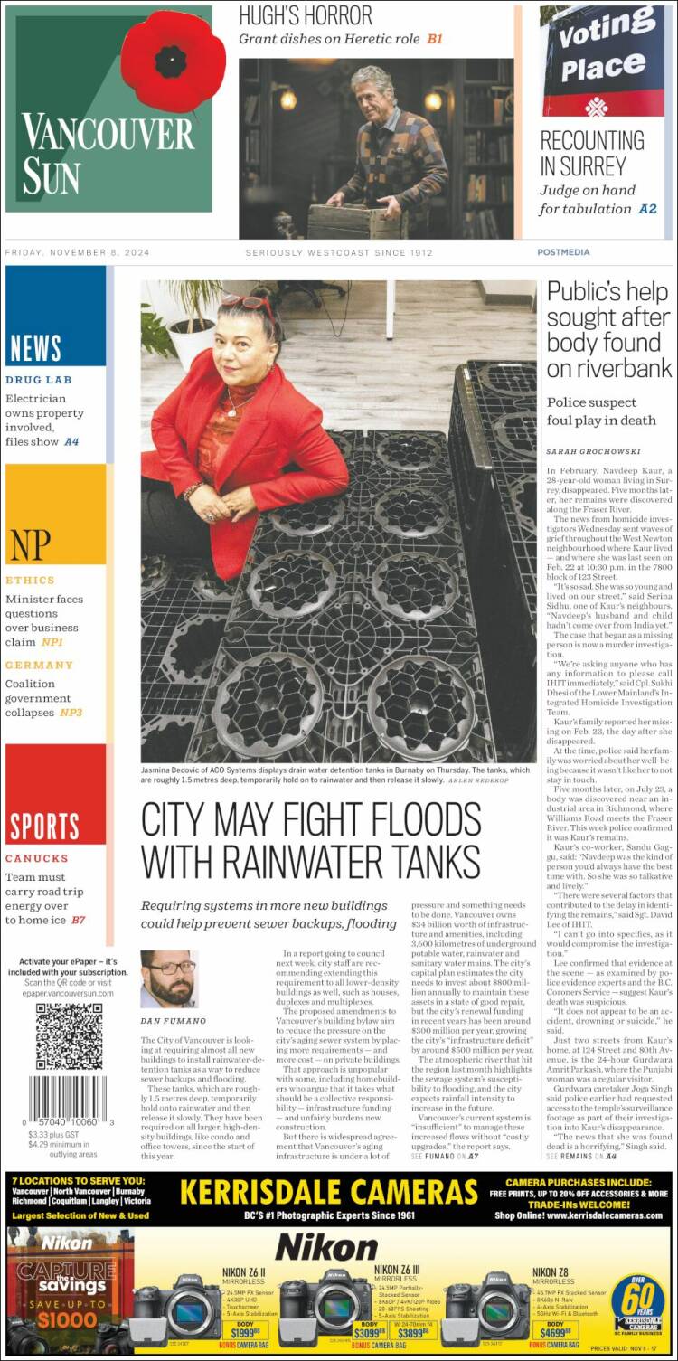 Portada de The Vancouver Sun (Canadá)