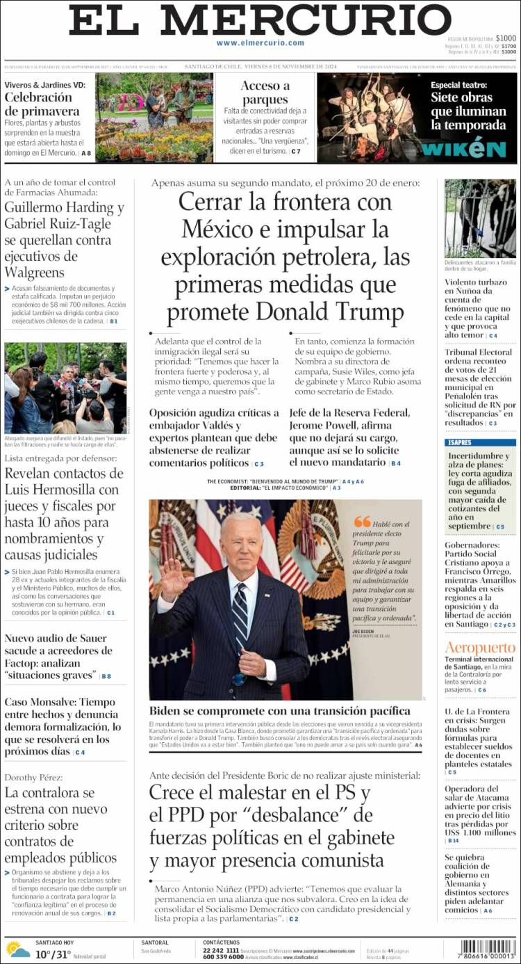 Portada de El Mercurio (Chile)