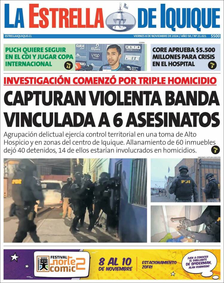 Portada de La Estrella de Iquique (Chile)