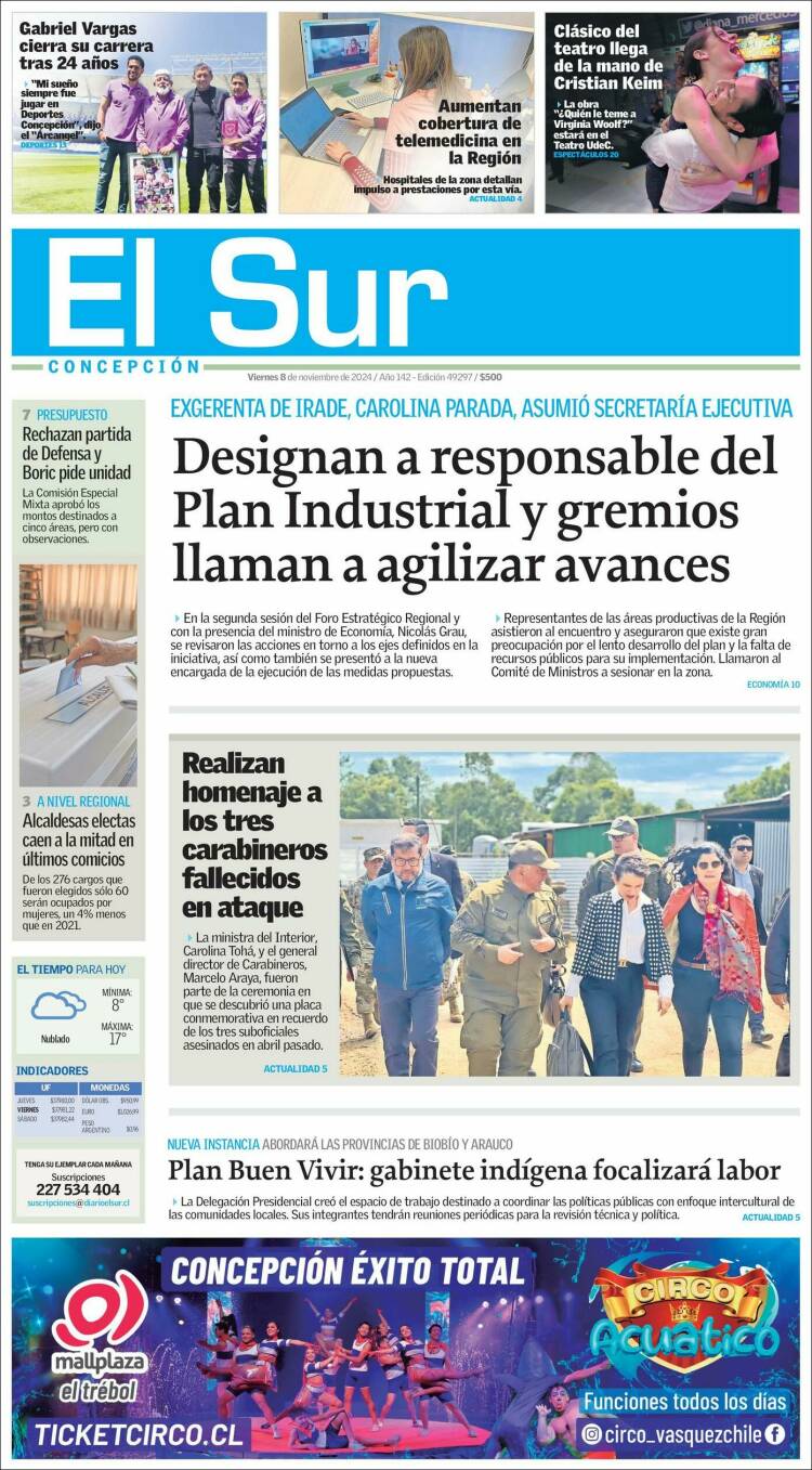 Portada de El Sur (Chile)