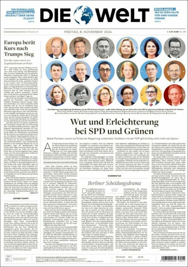 Portada de Die Welt (Alemania)