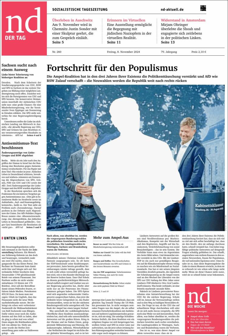 Portada de Neues Deutschland (Alemania)