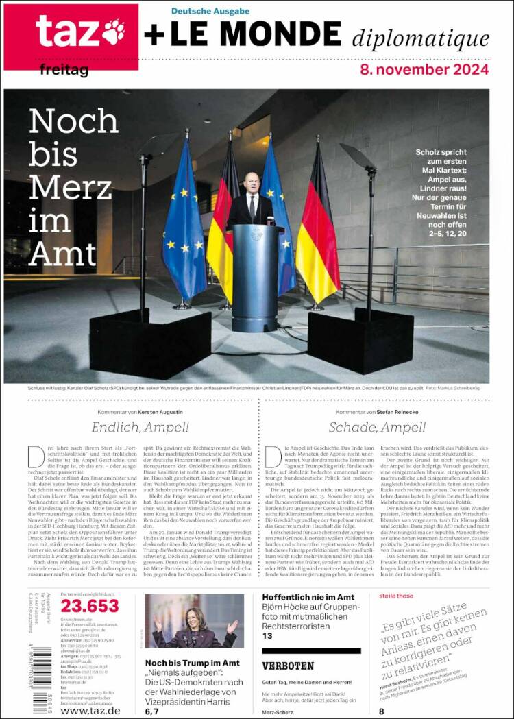 Portada de Die Tageszeitung (Alemania)
