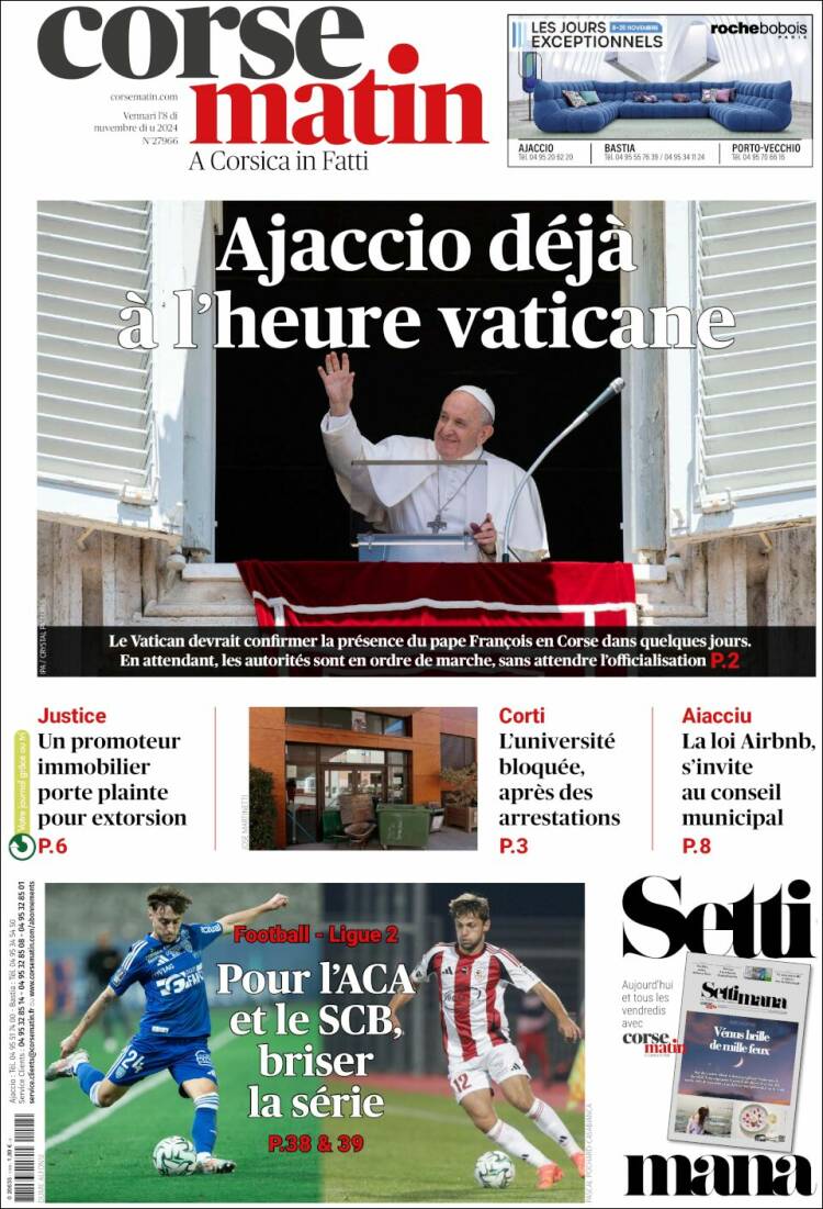 Portada de Corse-Matin (Francia)
