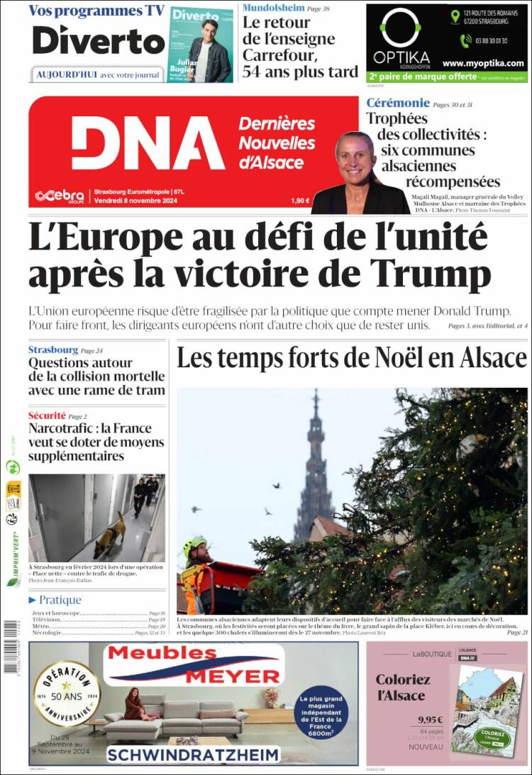 Portada de Les Dernières Nouvelles d'Alsace (Francia)