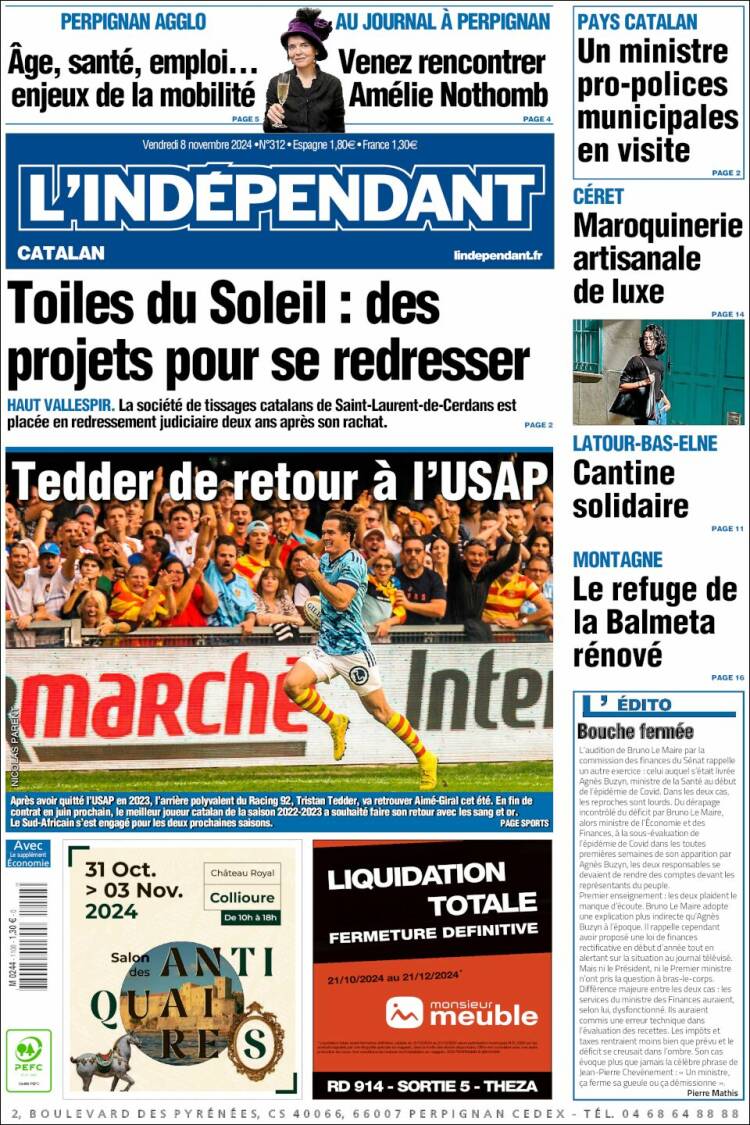 Portada de Le Indépendant (Francia)