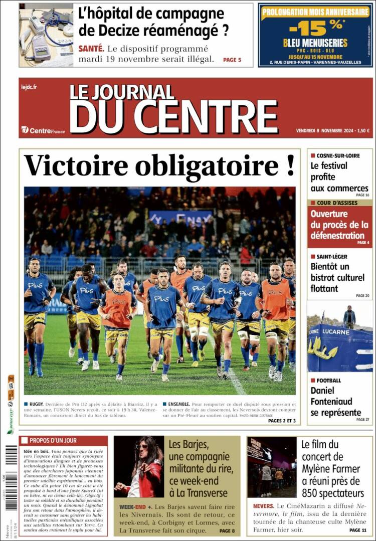 Portada de Le Journal du Centre (Francia)